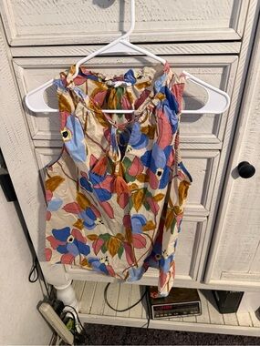 THML Floral Tassel Halter Camisole - Cream with Blue & Pink